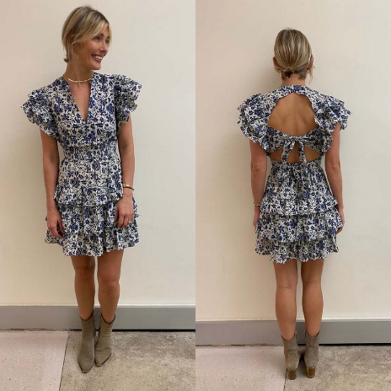 Love The Label Isla Smocked Tie-Back Ruffle Mini Dress Xs Boho Date Floral